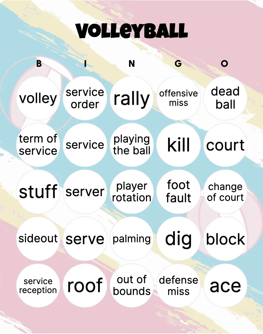 Volleyball bingo card template