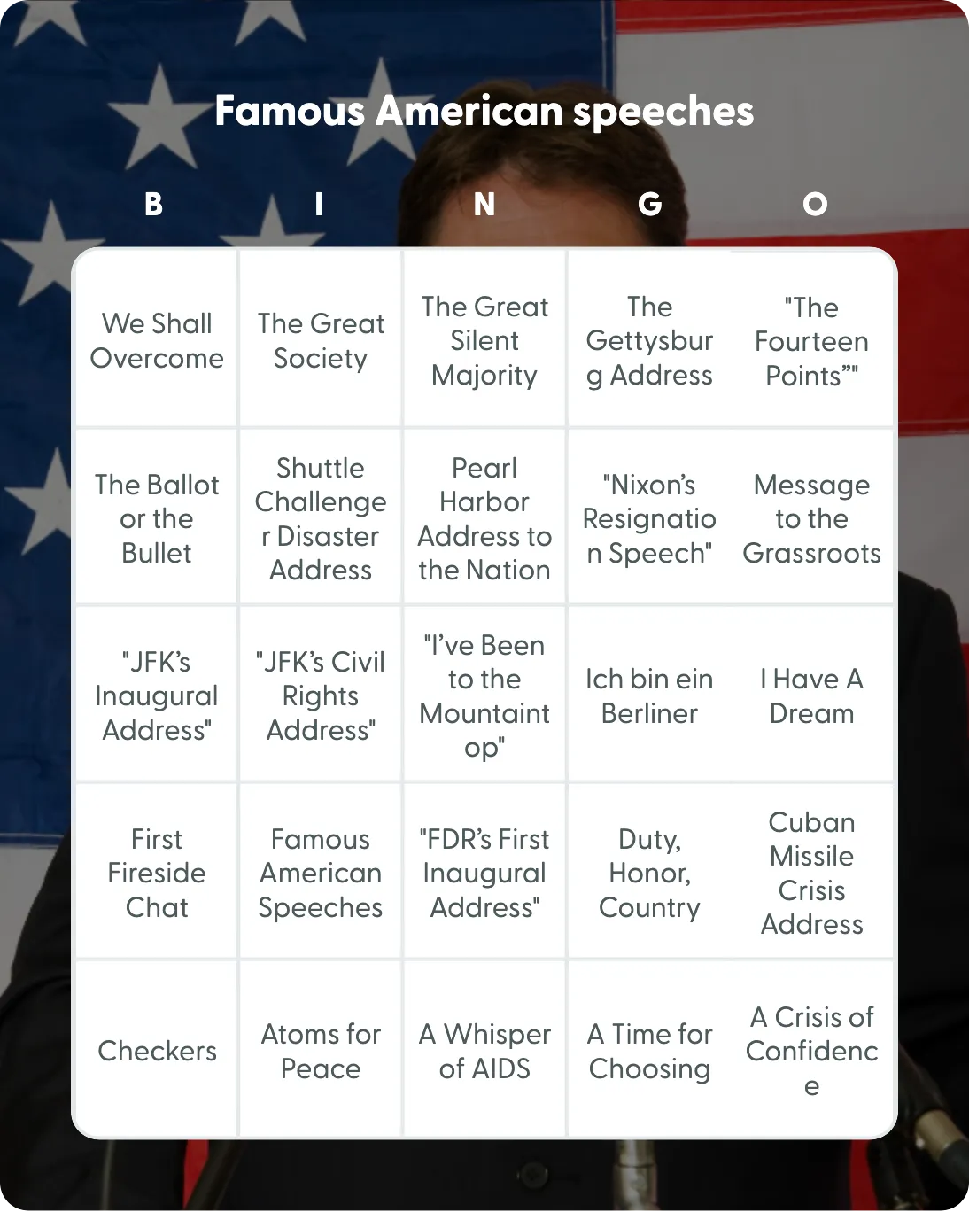 Famous American speeches bingo
