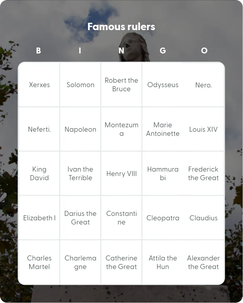 Famous rulers bingo card template