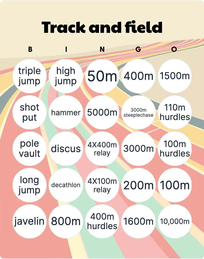 Track and field bingo