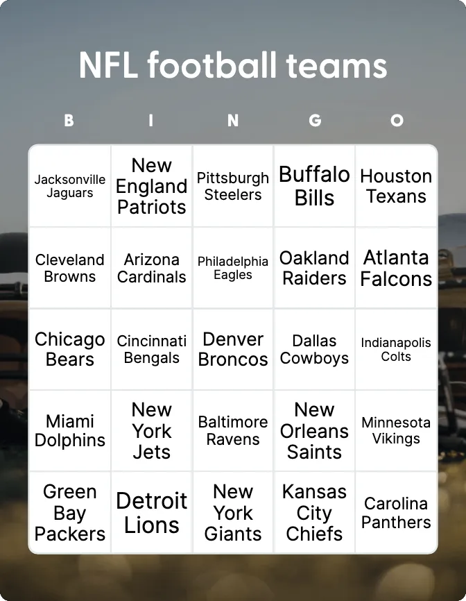 NFL football teams bingo
