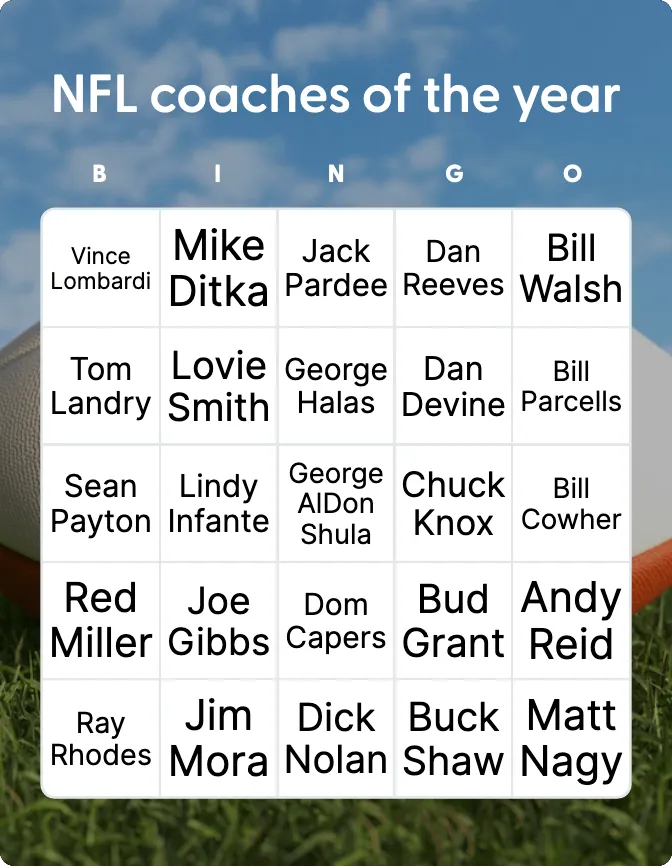 NFL coaches of the year bingo
