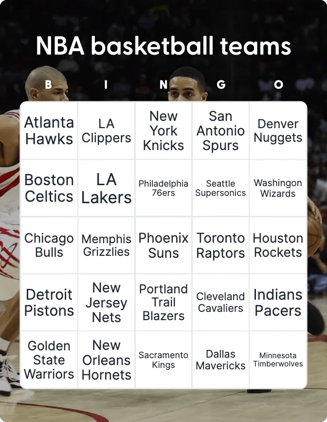 NBA basketball teams bingo