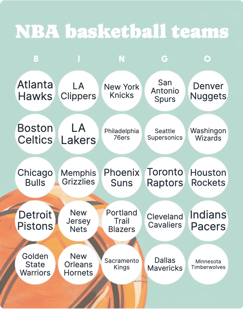 NBA basketball teams bingo