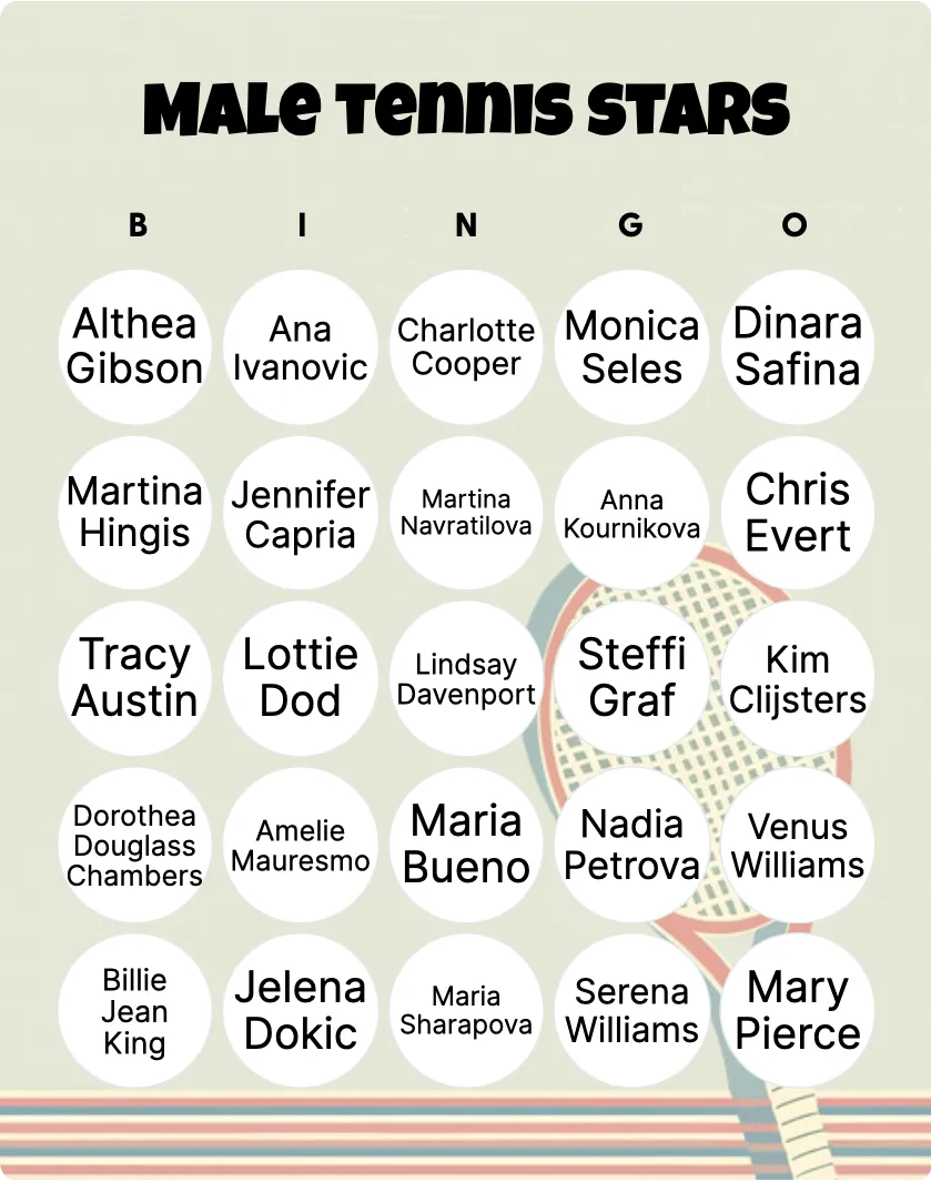 Male tennis stars bingo