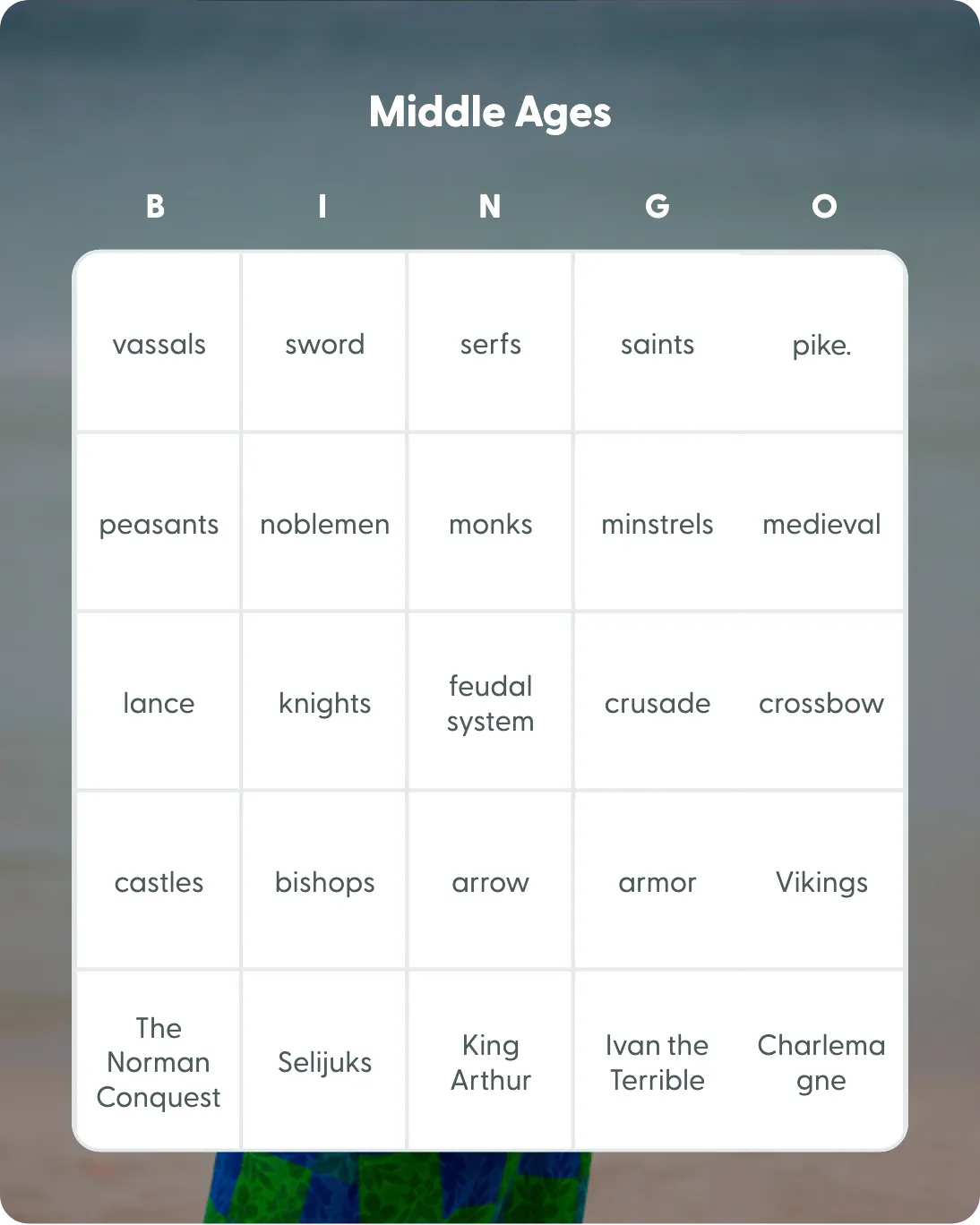 Middle Ages bingo