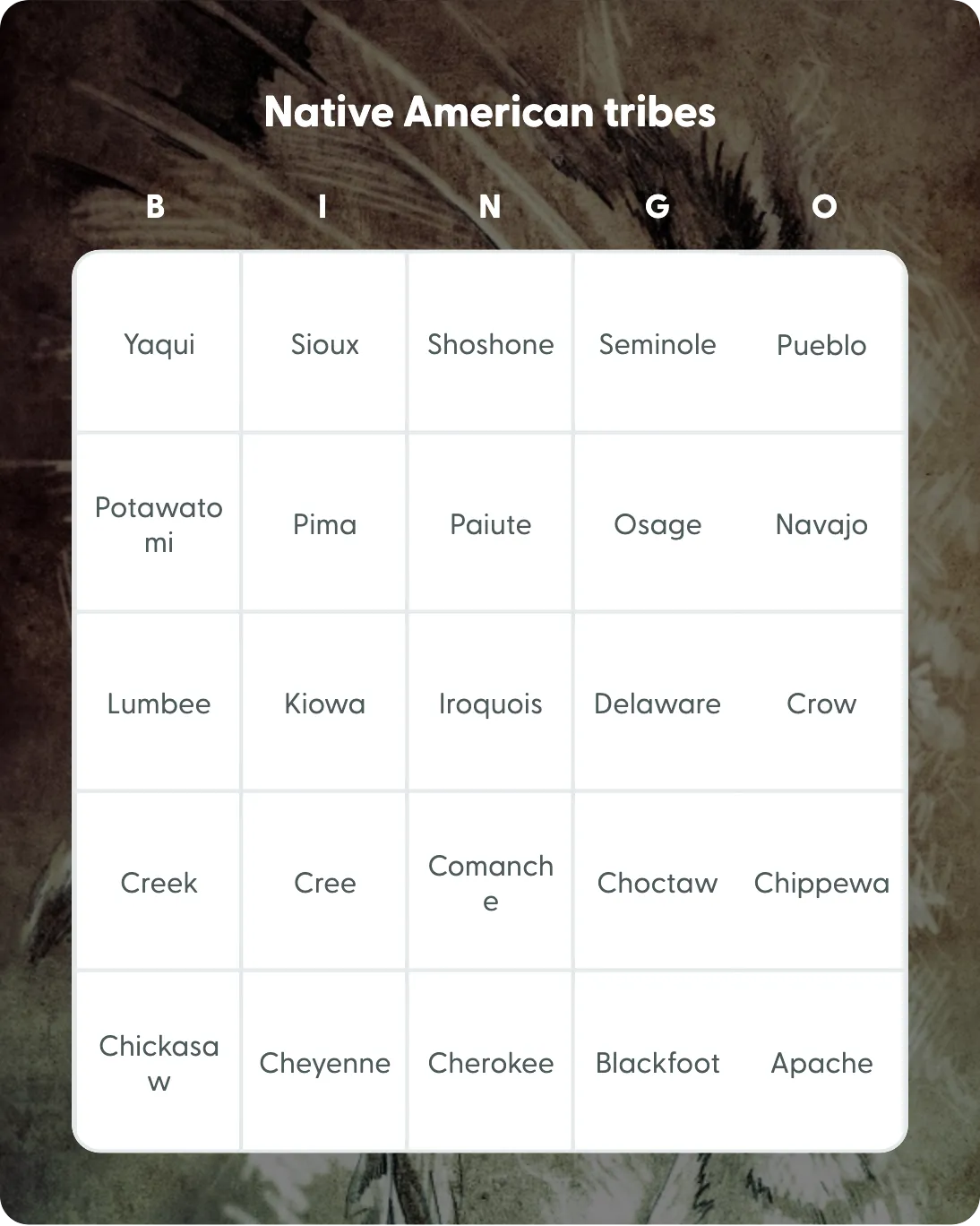 Native American tribes bingo