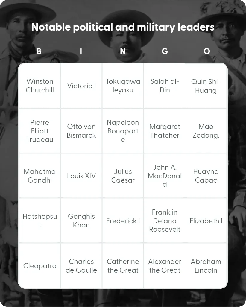 Notable political and military leaders bingo