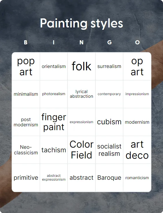 Painting styles bingo