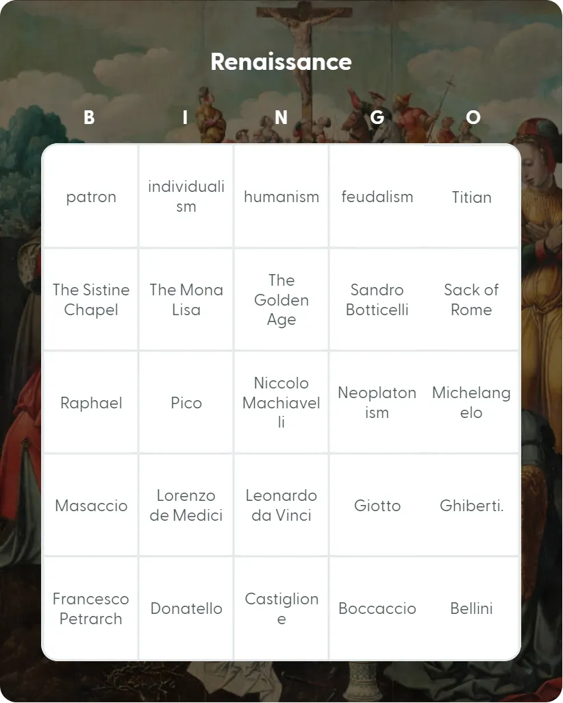 Renaissance bingo card template