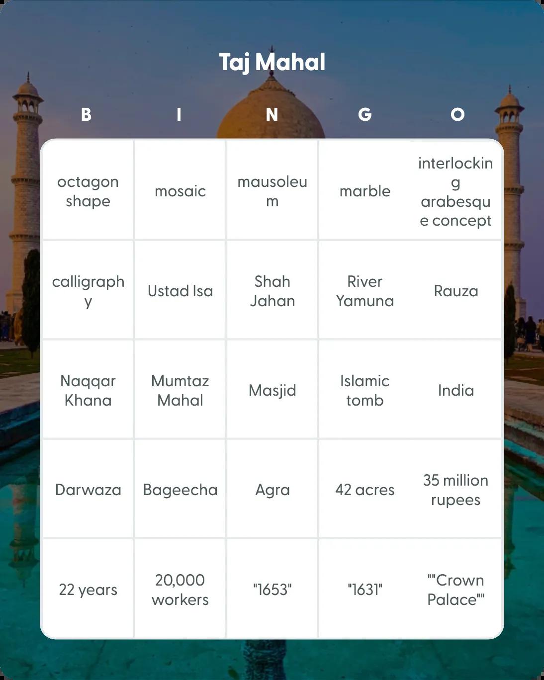 Taj Mahal bingo