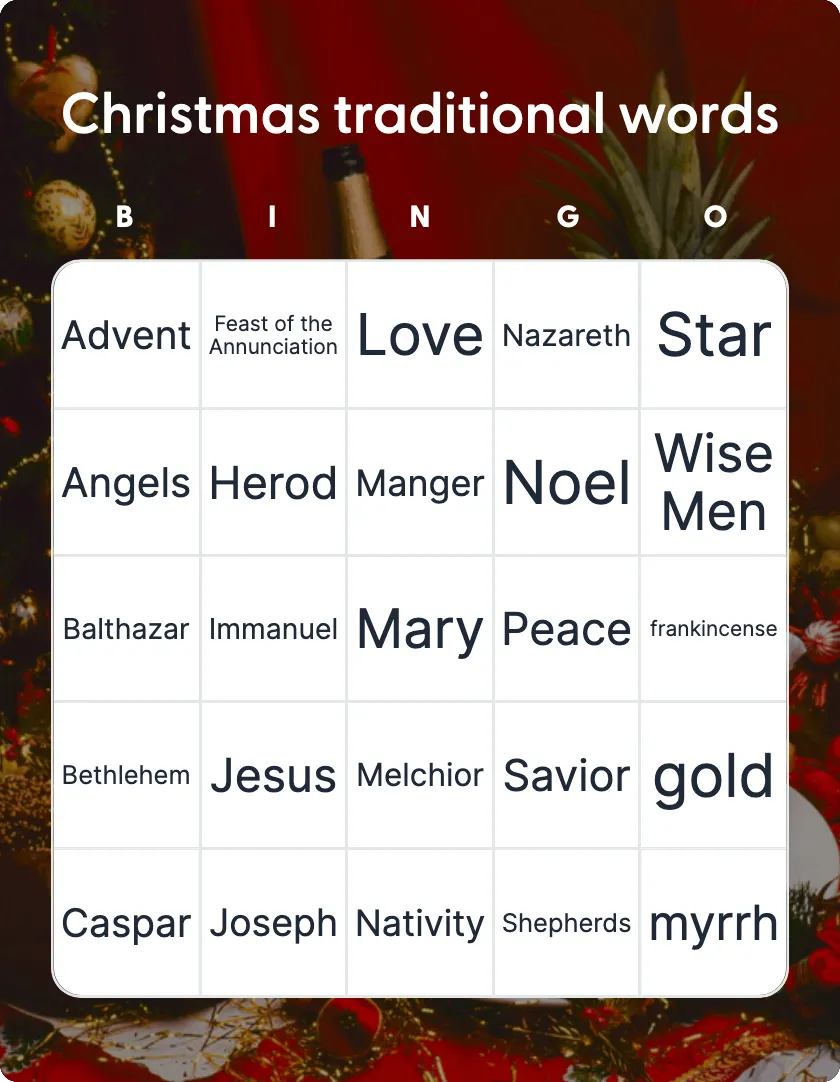 Christmas traditional words bingo