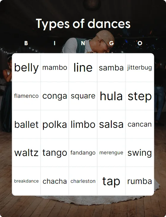 Types of dances bingo