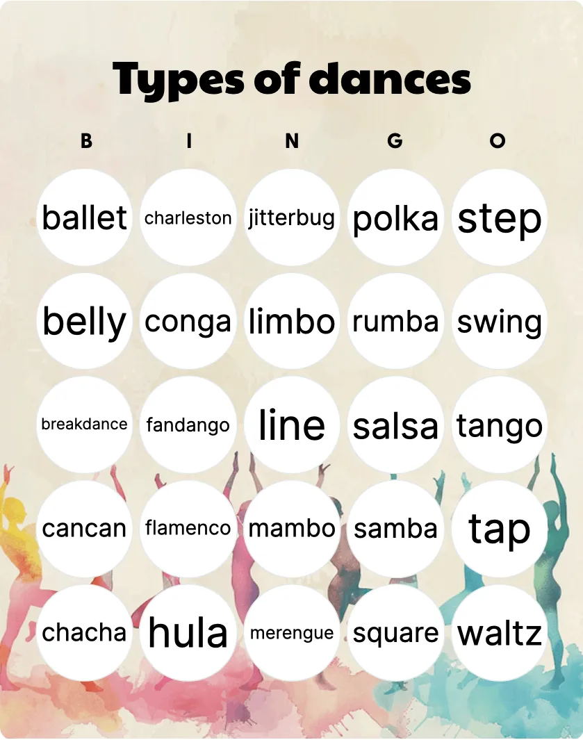 Types of dances bingo