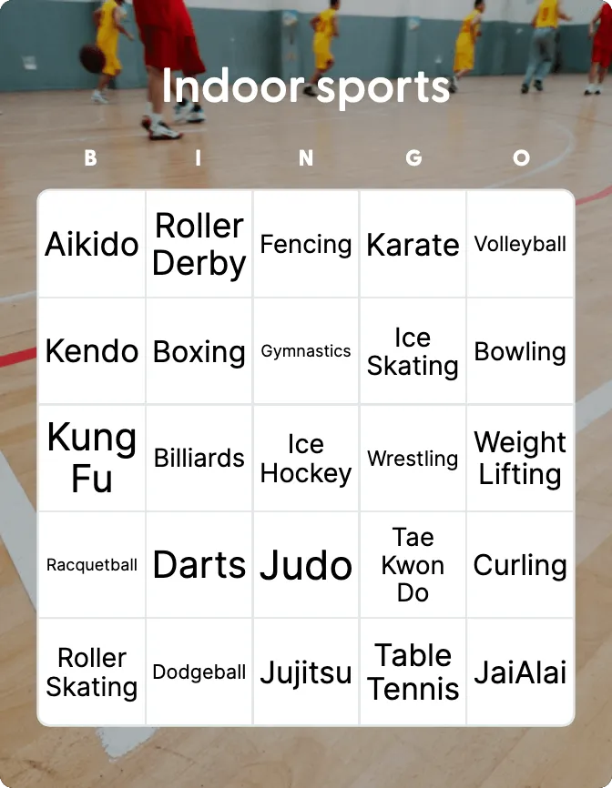 Indoor sports bingo