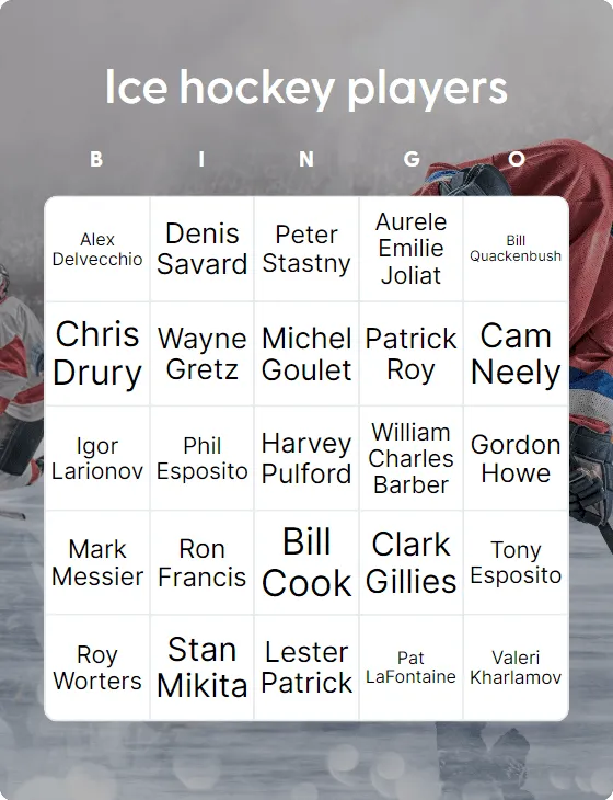 Ice hockey players bingo