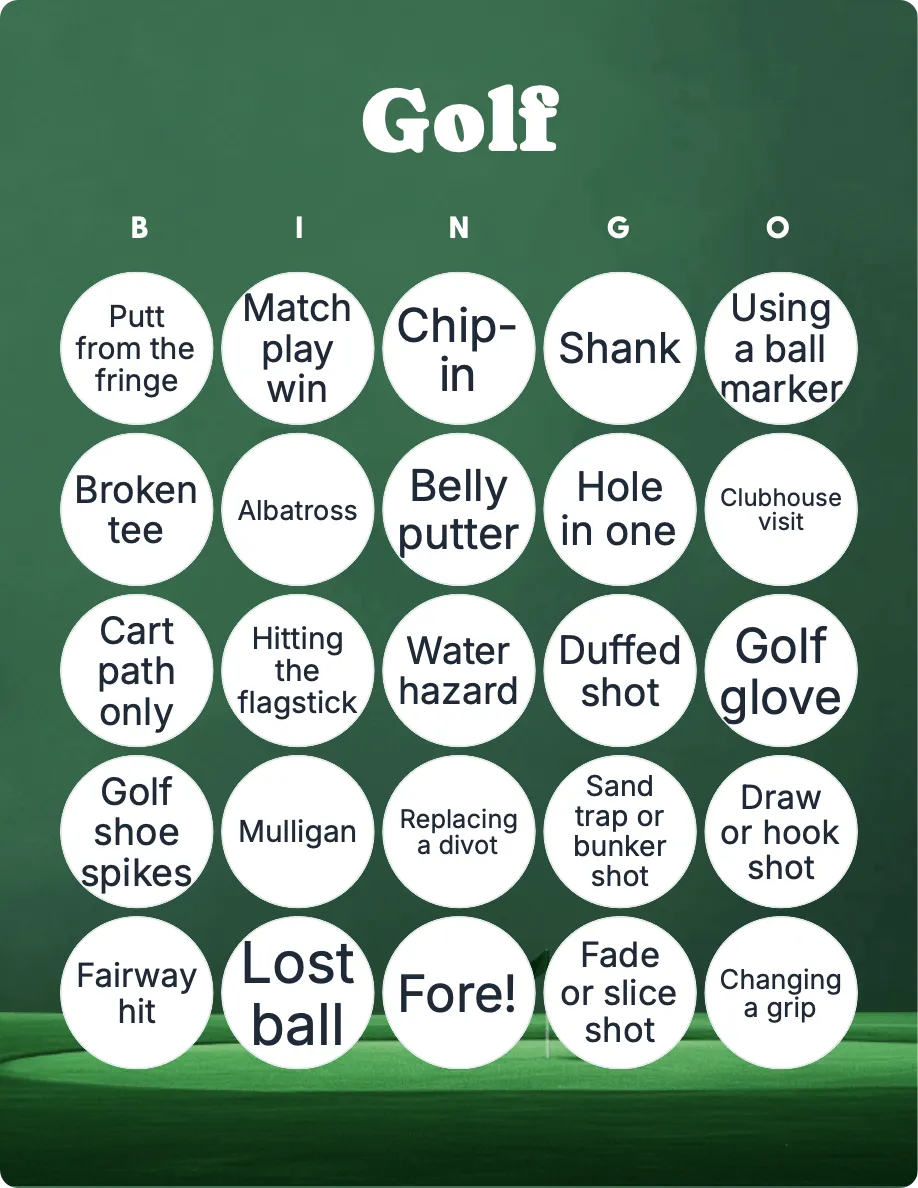 Golf bingo card template Golf bingo card template