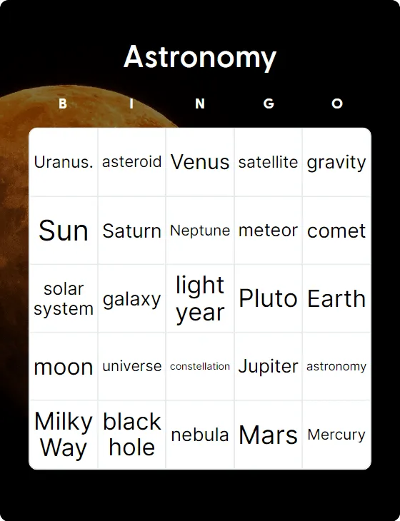 Astronomy bingo