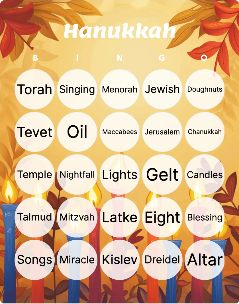 Hanukkah bingo card template