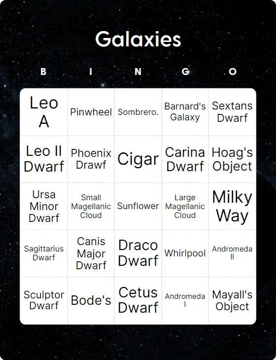 Galaxies bingo