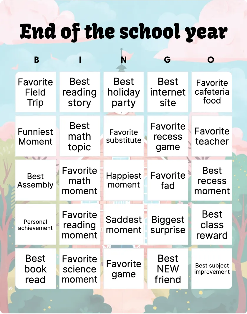 End of the school year bingo