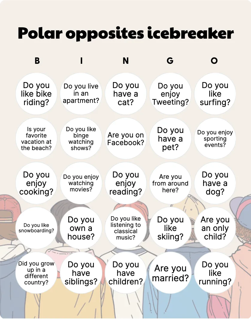 Polar opposites icebreaker bingo card template