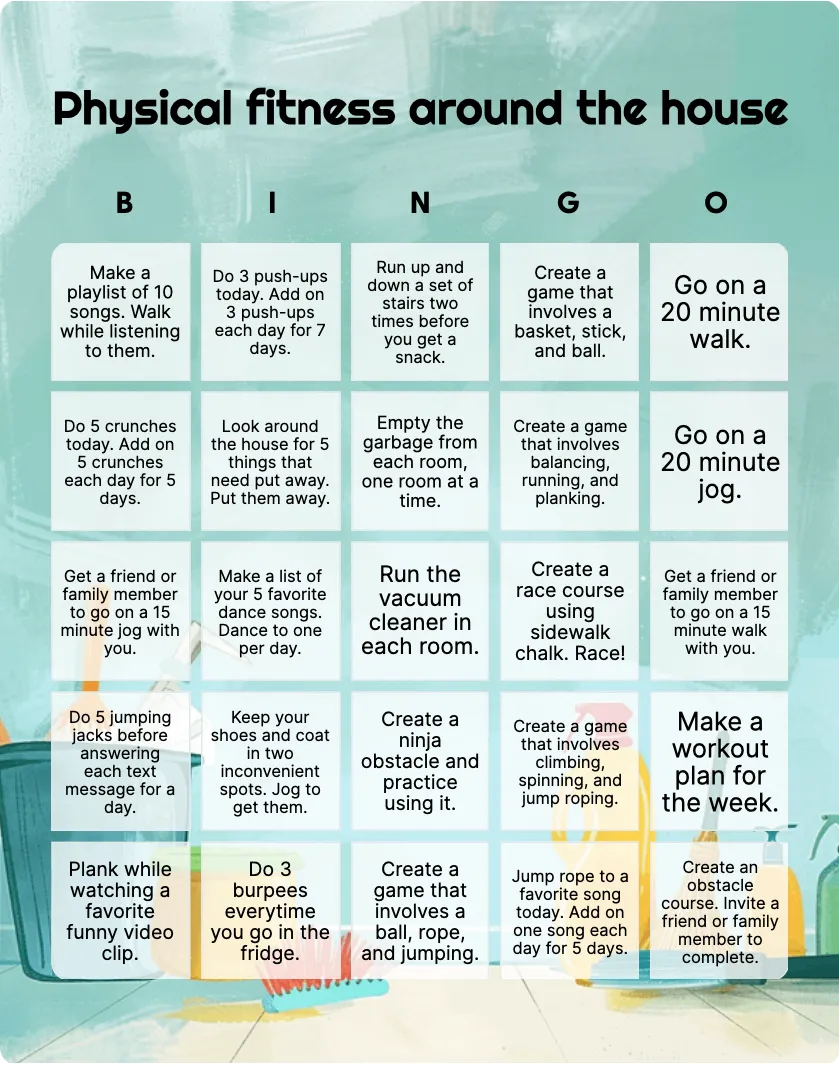 Exercise & Fitness Bingo: Printable & Customizable - Bingo Card Creator