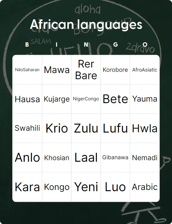 African languages bingo