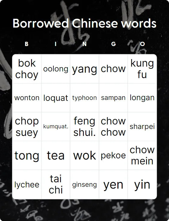 Borrowed Chinese words bingo