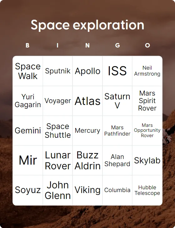 Space exploration bingo