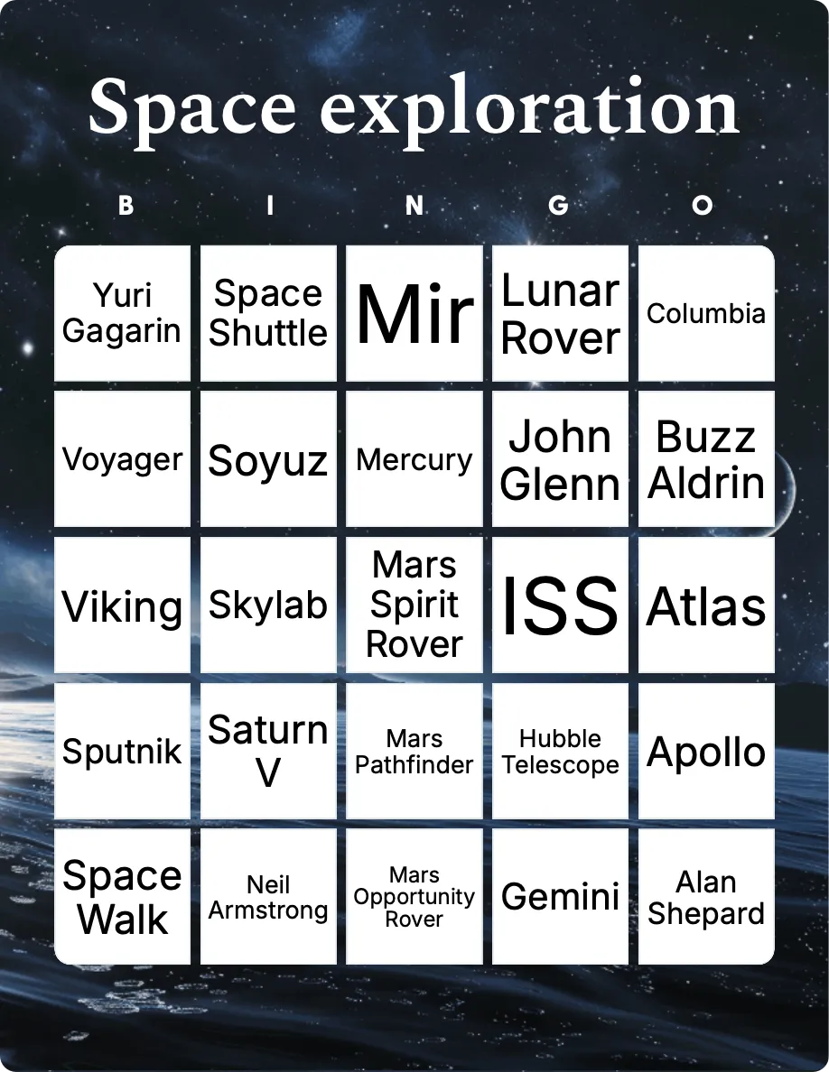 Space exploration bingo