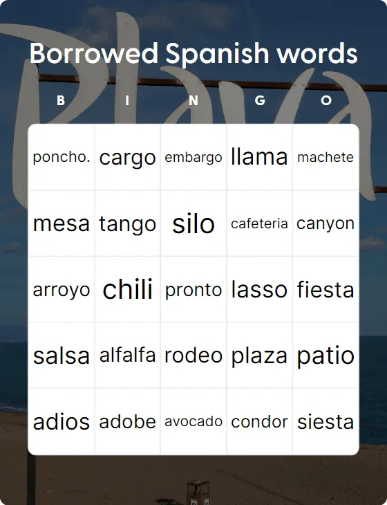 Borrowed Spanish words bingo