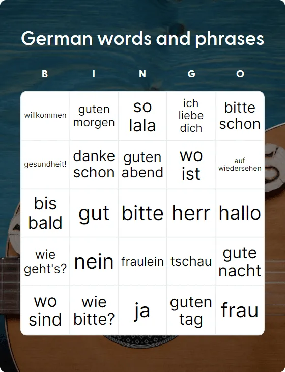 German words and phrases bingo