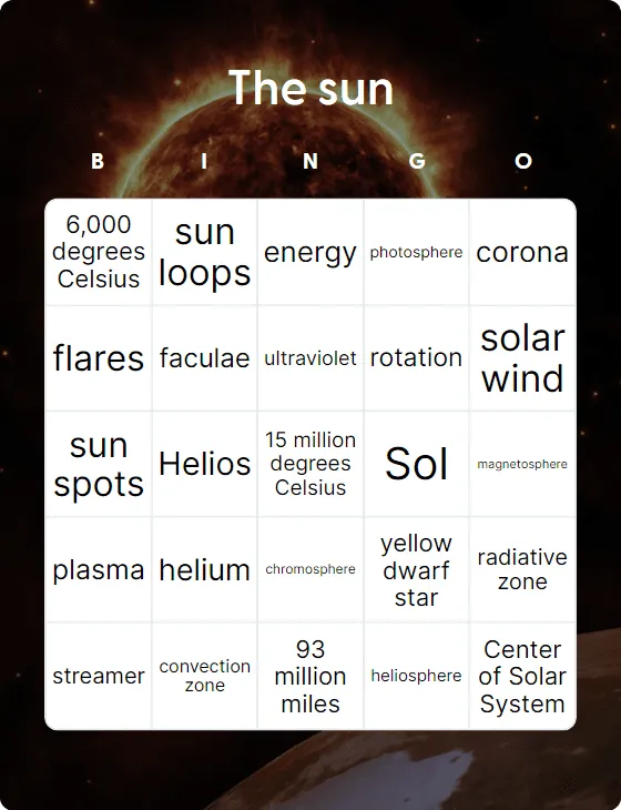 The sun bingo card template