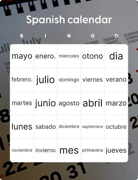 Spanish calendar bingo