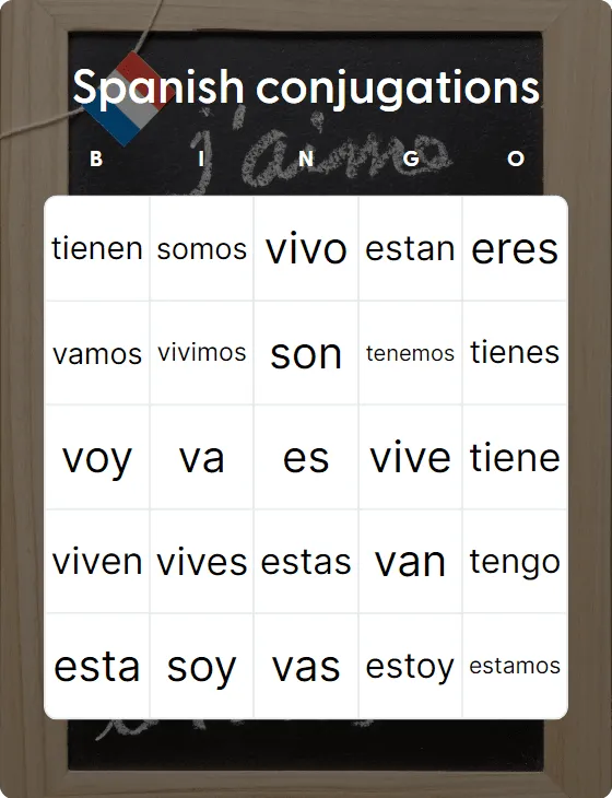 Spanish conjugations bingo