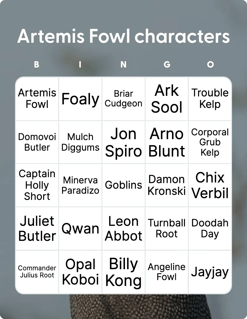 Artemis Fowl characters bingo