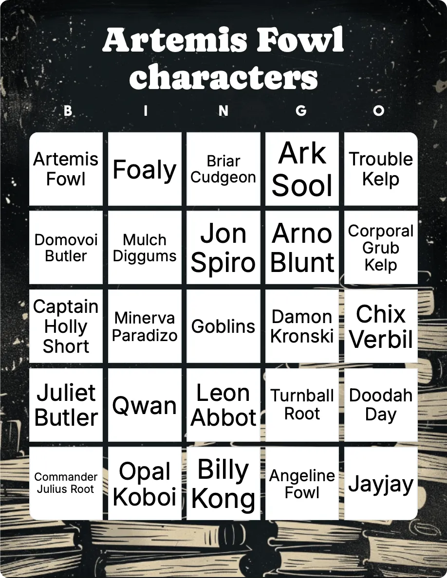 Artemis Fowl characters bingo