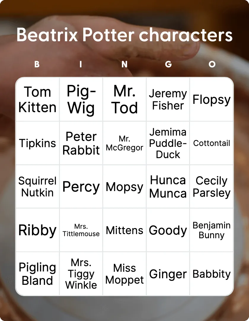 Beatrix Potter characters bingo