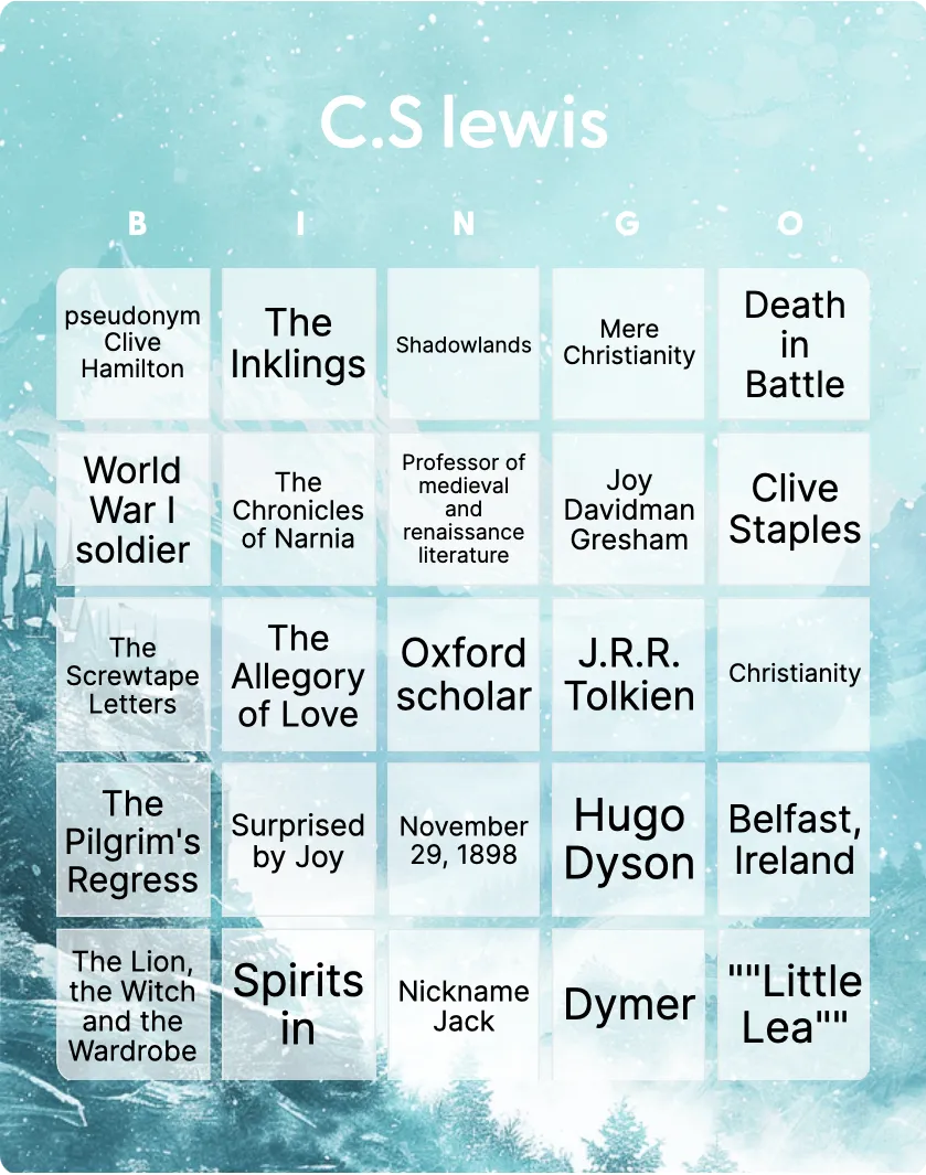 C.S lewis bingo card template