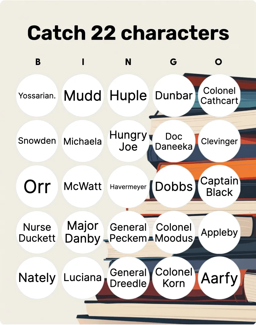 Catch 22 characters bingo card template