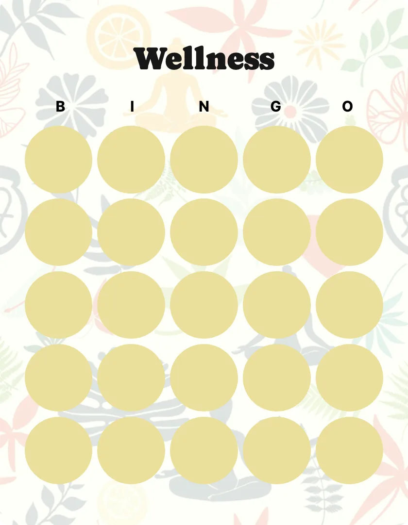 Wellness blank bingo card template