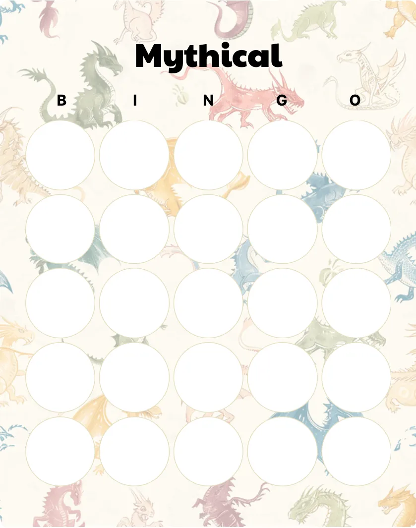 Mythical blank bingo card template