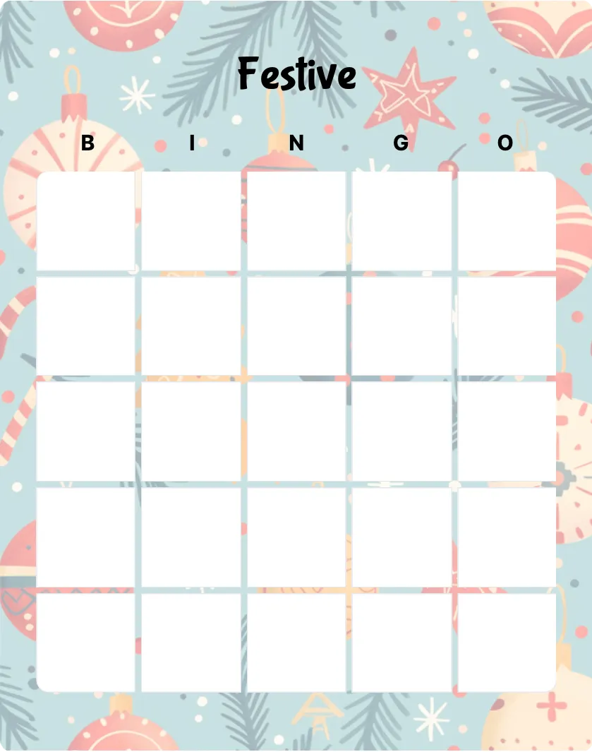 Festive blank bingo card template