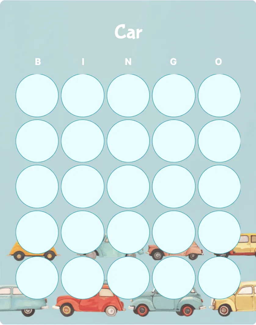 Car bingo card template