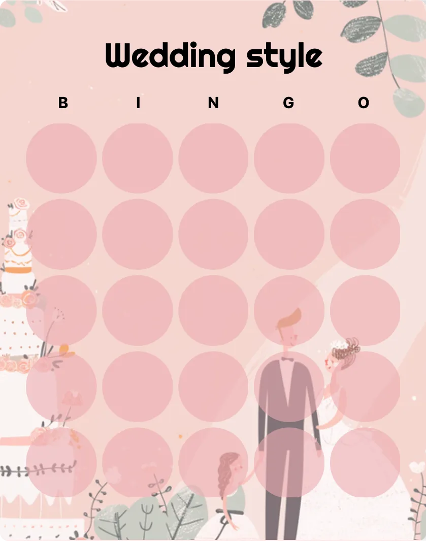 Wedding style bingo card template