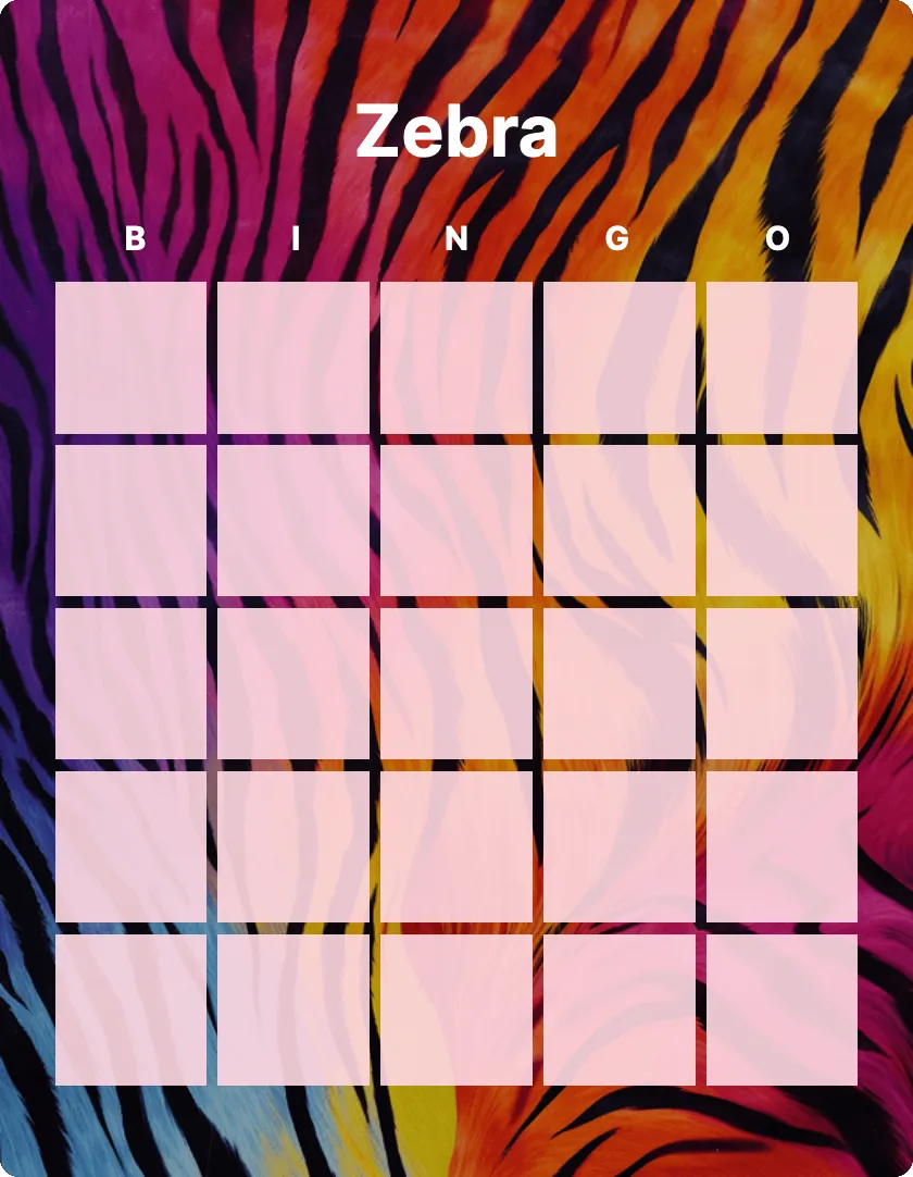 Zebra blank bingo card template