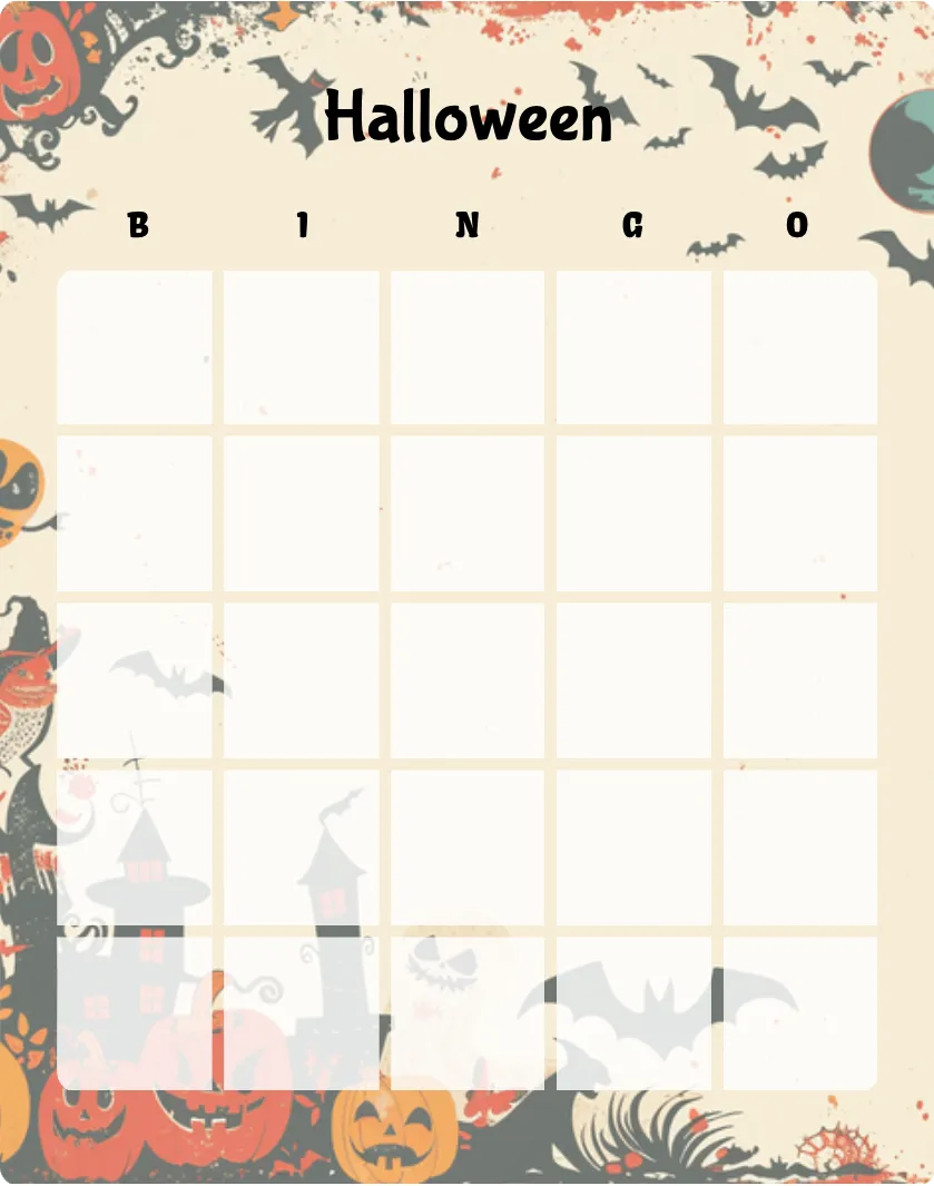 Halloween blank bingo card template