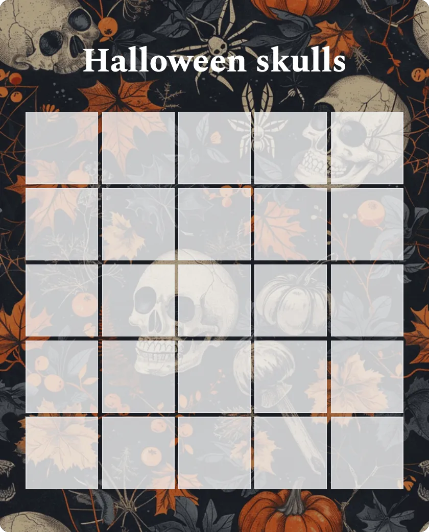 Halloween skulls bingo card template