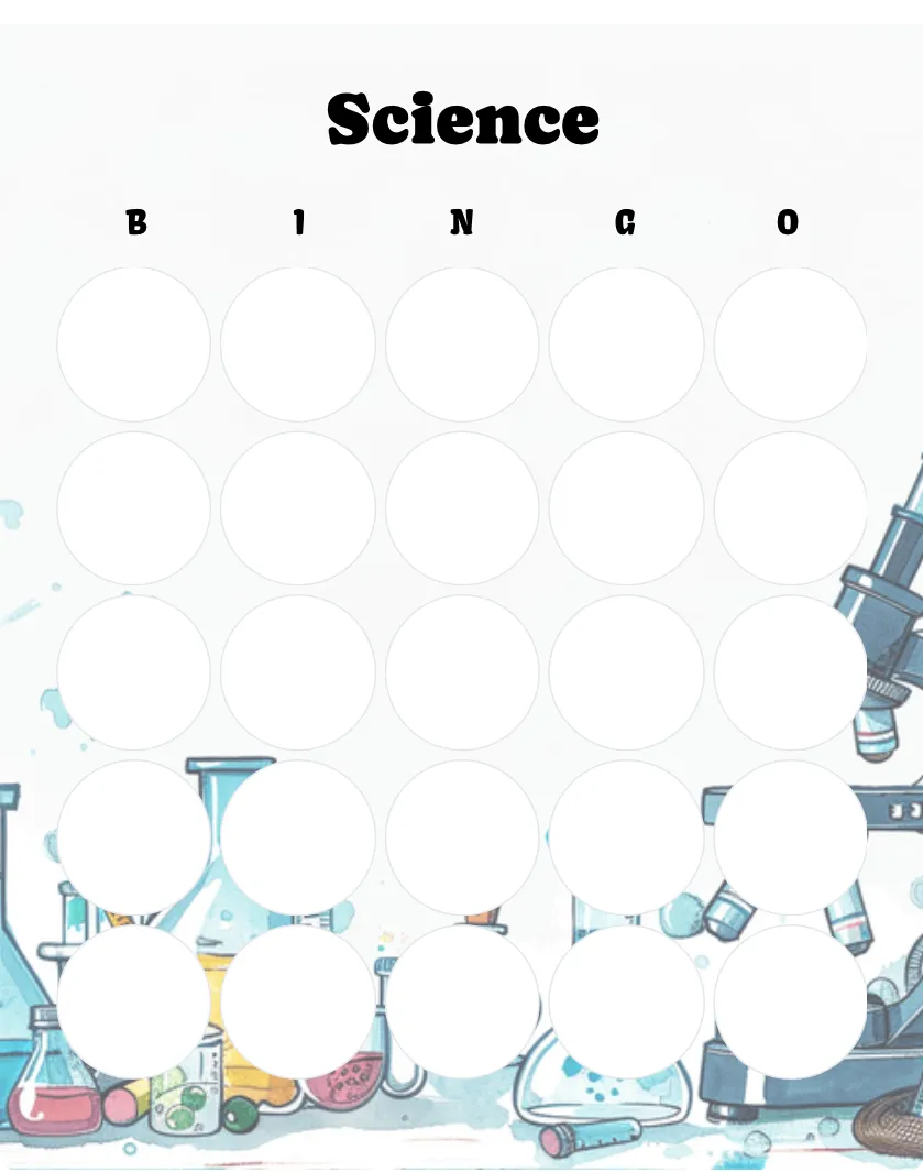 Science bingo card template